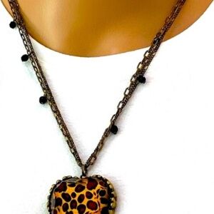 Vintage Betsy Johnson- Leopard Print Pendant Necklace